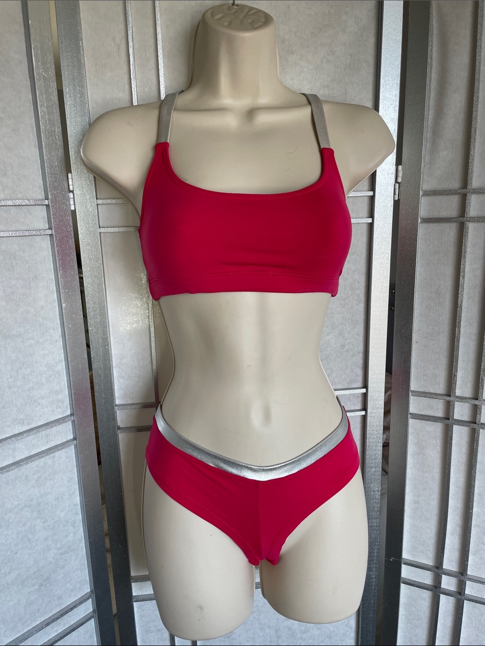 Berry and Silver Colored Two-Piece Elisabetta Rogiani Fitness Set - XS